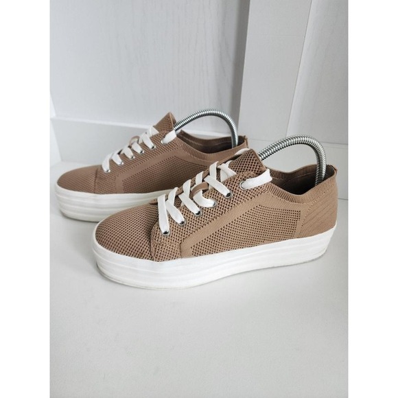 Gianni Bini Shoes - Gianni Bini Marnah Two Platform Knit Sneaker Almond Latte Womens Size 8 Platform